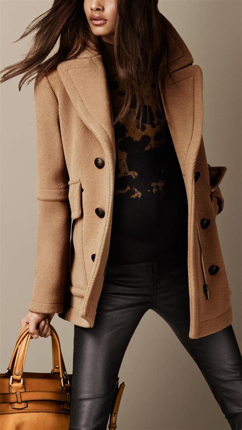 wool blend pea coat burberry|Burberry camel wool coat men's.